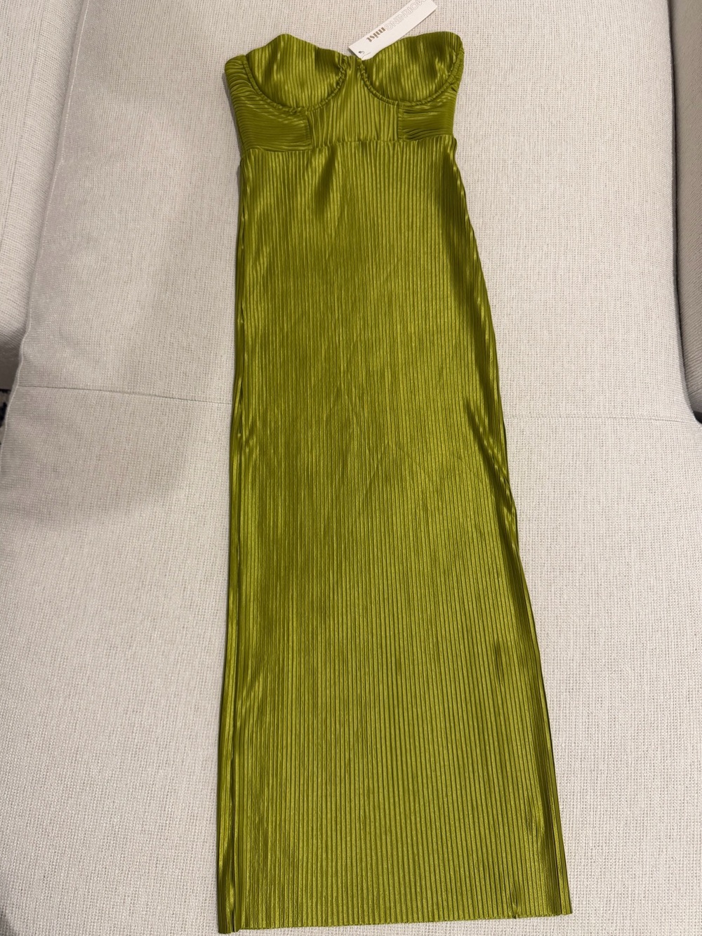 Morning Mist NWT Metallic Pleated Bustier Midi Dress Green AU 8 / US 4